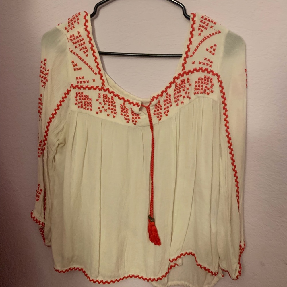 red and white blouse